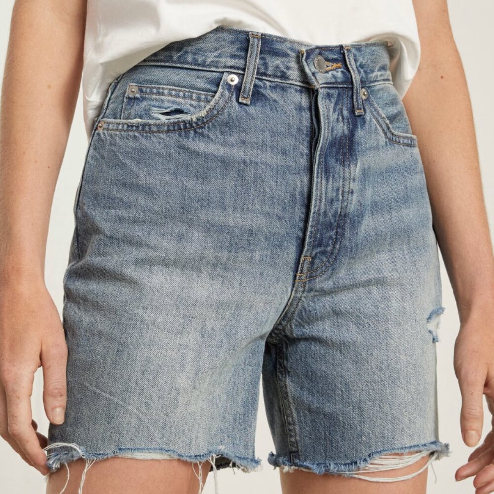 Everlane Light Wash Distressed Denim Shorts